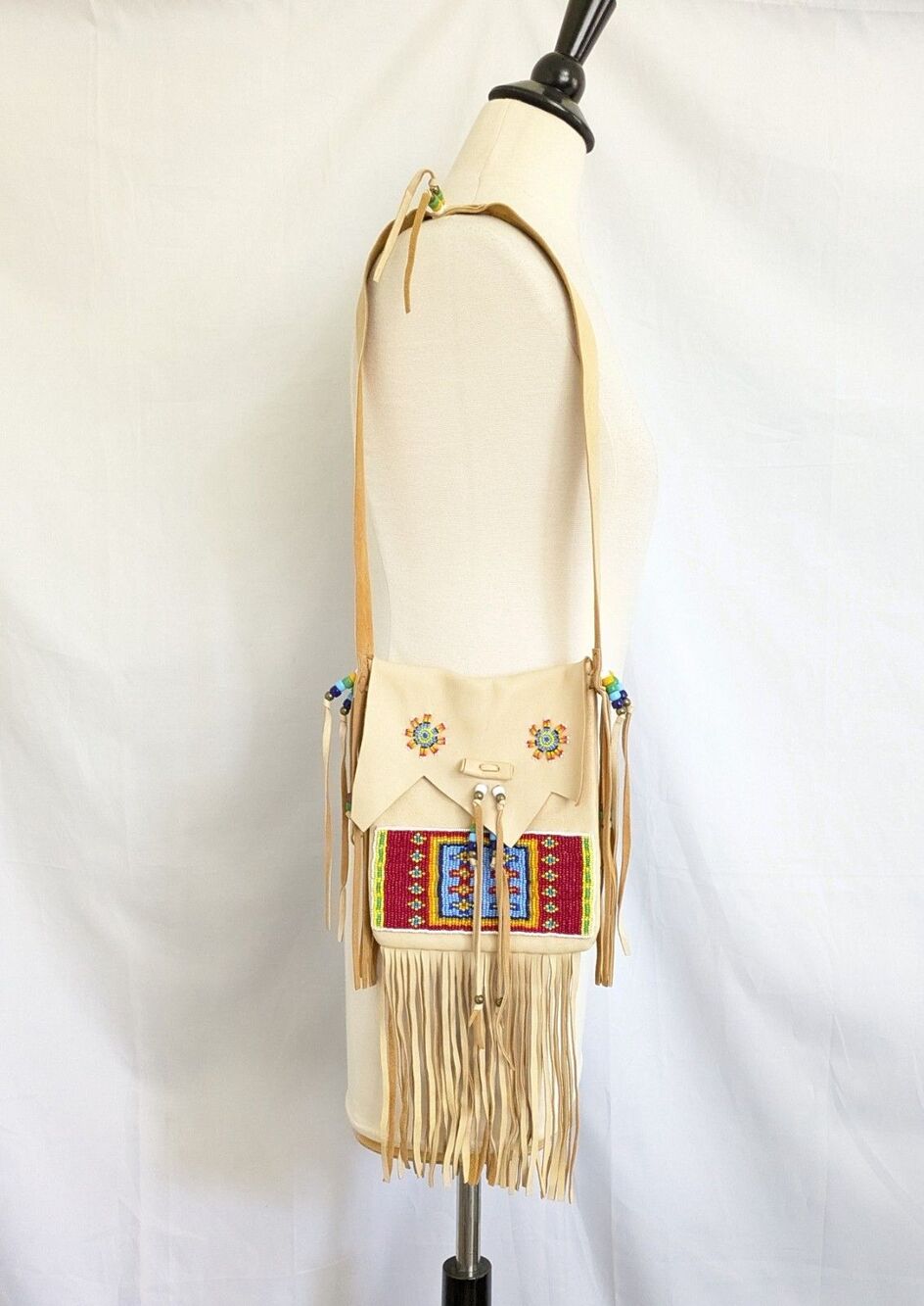 Doug Fast Horse Oglala Lakota Native American Beaded Leather Fringe Shoulder Bag - Picture 2 of 16